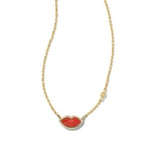 Kendra Scott Lips Pendant Necklace in Red Kyocera Opal GENTLY WORN!!
